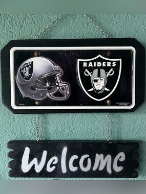 NFL Raiders Black and Silver Wall Sign vintage Oakland Las Vegas license plate
